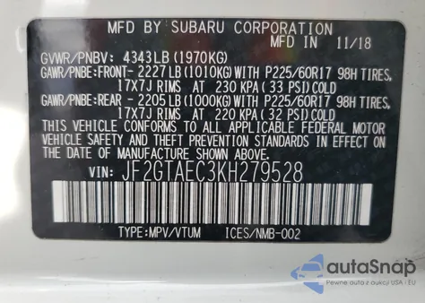 2019 Subaru Crosstrek Premium из США, поврежденный, VIN JF2GTAEC3KH279528